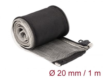 Delock EMI Shielding braided sleeve with zip heat resistant 1 m x 20 mm black