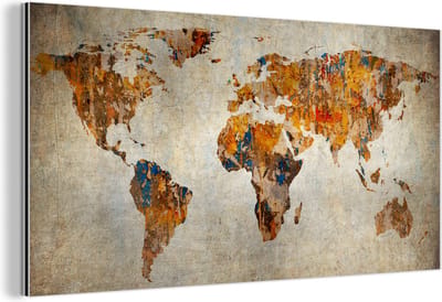 Aluminium schilderij 160x80 cm - Wanddecoratie metaal - Wereldkaart - Vintage - Abstract - Kinderen - Jongens - Meisjes - Metalen muurdecoratie woonkamer - Decoratie industrieel - Foto op dibond - Industriële accessoires slaapkamer