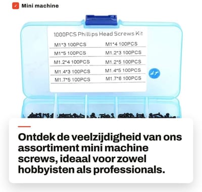 Dailygoods - Mini machine screws - Assortiment van 1000 stuks - Zelftappende schroeven - Perfect voor hobby en klusprojecten - M1 M1.2 M1.4 M1.7