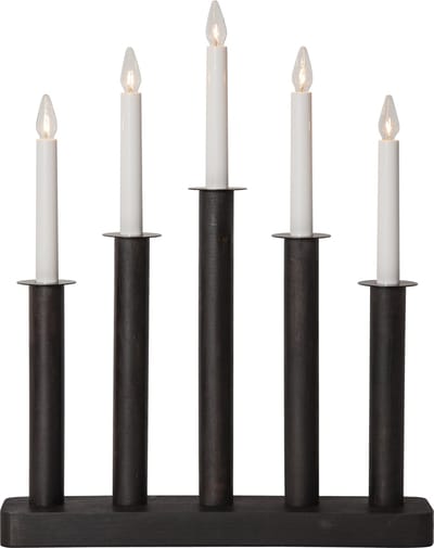 Star Trading kandelaar Plaat, zwart, metaal, 5-pits, hout, 45cm