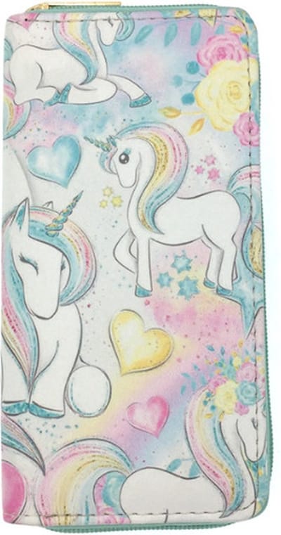 Eenhoorn Kinderportemonnee met Rits – Meisjes Portemonnee Unicorn – Grote Wallet met Pasjesvakjes & Muntvak – Roze