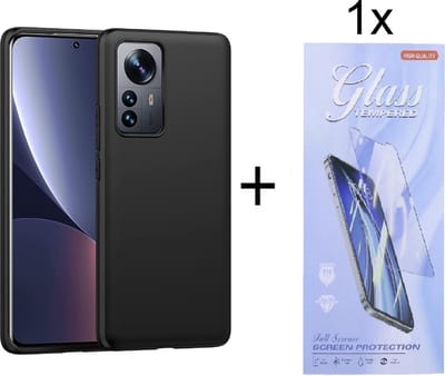 Hoesje Geschikt voor: Xiaomi 12 Pro Silicone - Zwart + 1X Tempered Glass Screenprotector - ZT Accessoires