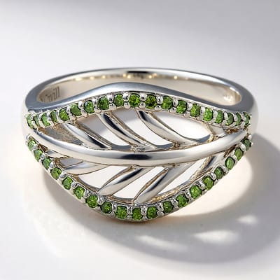 Cavill - Luxe Zilveren Ring met Fancy Diamanten - 925 Sterling Zilver Platina Geplateerd - 0,26 ct Rondgeslepen Pave Ring - Filigraan Bladmotief