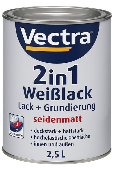 Vectra 2-in-1 Weißlack Seidenmatt Wit 2,5 L | Lak + Grundering | Binnen & Buiten | Hoogdekkend & Slijtvast
