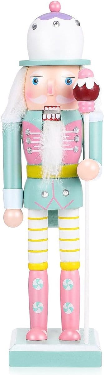 Kerst Notenkraker Figuren in Roze en Groen - Pastel Ornamenten voor Feestelijke Decoratie 25 cm