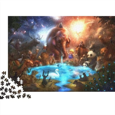 Houten Puzzel - Legpuzzel Dieren - Ontspanning Thuis - Unieke Vorm Puzzelstukjes - 75 x 50 cm - Multicolor