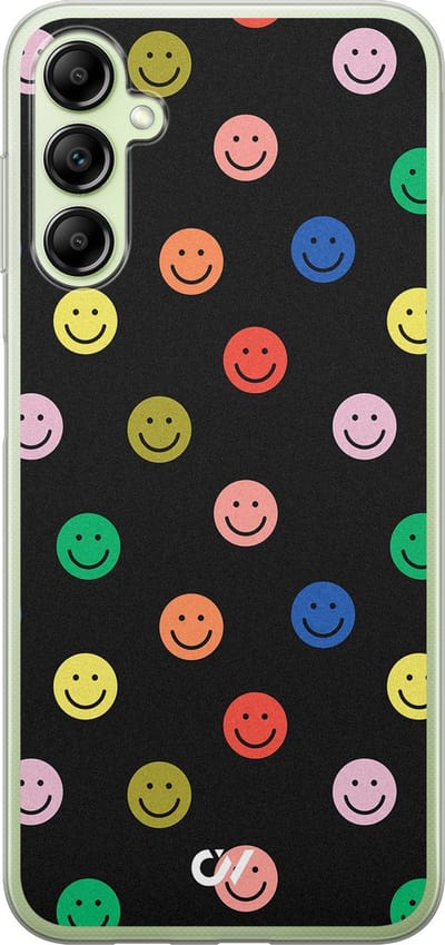 Hoesje geschikt voor Samsung Galaxy A14 5G hoesje - Retro Smileys - - Zwart - - Casevibes