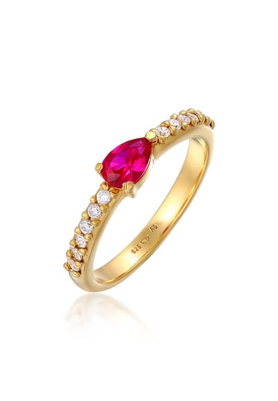 Elli - Ring - Dames druppel Elegant met synth robijn en zirkonia kristallen in 925 sterling zilver verguld - Dames