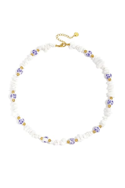Bijoutheek Collier Zomer Kralen Wit Blauw Goudkleurig