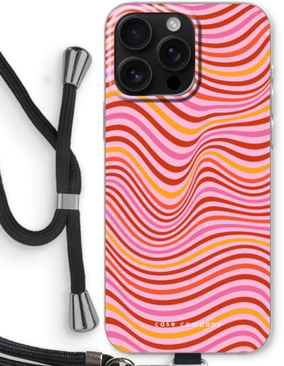 Case Company® - Hoesje met koord geschikt voor iPhone 16 Pro Max hoesje met Koord - Pink Wave - Telefoonhoesje met Zwart Koord - Bescherming aan alle Kanten en Over de Schermrand