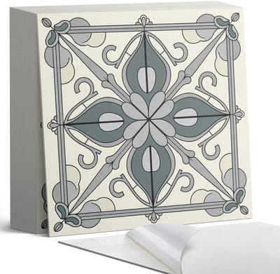Coloray Plaktegels - Bloemenpatroon met ornamenten Zelfklevende Tegels - 20 cm x 20 cm - Grijs Plaktegels - 20 stuks - Vierkant PVC Tegels - Plaktegels Badkamer - Plaktegels Vloer - Vinyl Tegels - Wandtegel Zelfklevend