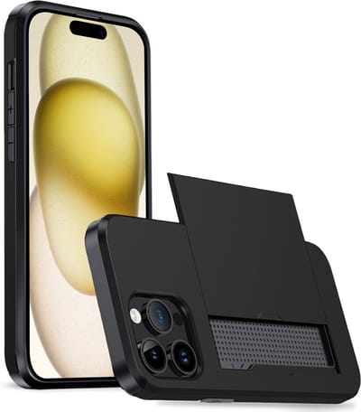 Hoesje Geschikt voor iPhone 15 Pro Hoesje Case Pashouder Hard Cover - Hoes Geschikt voor iPhone 15 Pro Hoesje Met Kaarthouder - Zwart