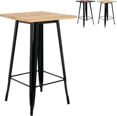 Ronde Hoge Bartafel Bistrotafel Eettafel Hout en Zwart Ø60x108 cm Krukhoogte
