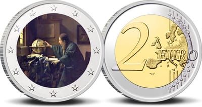 2 Euro munt kleur Vermeer De Astronoom