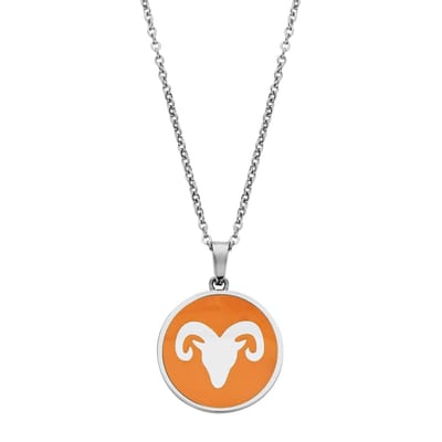 CO88 Collection Zodiac 8CN-26088 Stalen Collier met Hanger - Sterrenbeeld Ram 15 mm - Lengte 42 + 5 cm - Zilverkleurig / Donker Oranje