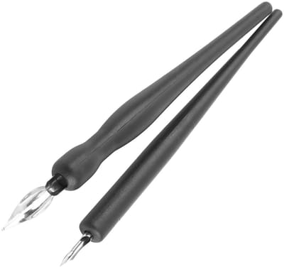 Dailygoods- Penhouder Set - 2 Zwarte Penhouders - 5 Veren - 1 Gum - Voor Komisch Tekenen - Hoogwaardige Kwaliteit - Dip Pen