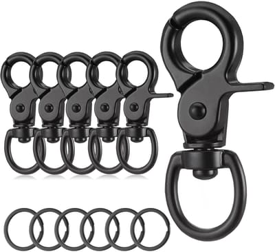 Dailygoods- Hondenriem Clip Zware Zinklegering - 360° Draaibare Karabijnhaak - Sleutelhanger - Zwarte Kreeftsluiting - 6 Stuks - Waterdicht en Duurzaam