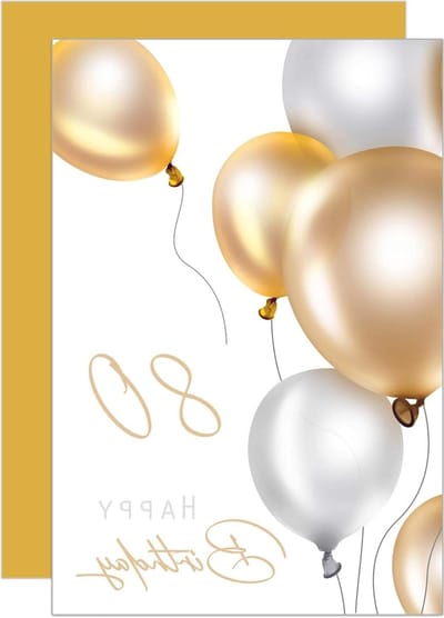 Seidel Premium wenskaart voor de 80e verjaardag met envelop. Verjaardagskaart wenskaart Billet ballonnen kaart Happy Birthday man vrouw goud (GZ349-80 SW023)
