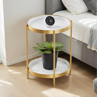 Ronde bijzettafel 40 x 40 cm - Metalen koffietafel voor woonkamer en balkon