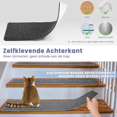 Candala Antislip Traptredenmatten Set van 15, Zelfklevende Trapmatten Binnen, Trap Mat Snijdbaar & Herbruikbaar voor Bescherm Huisdieren, Senioren Kinderen (Donkergrijs, 55 x 22 cm)