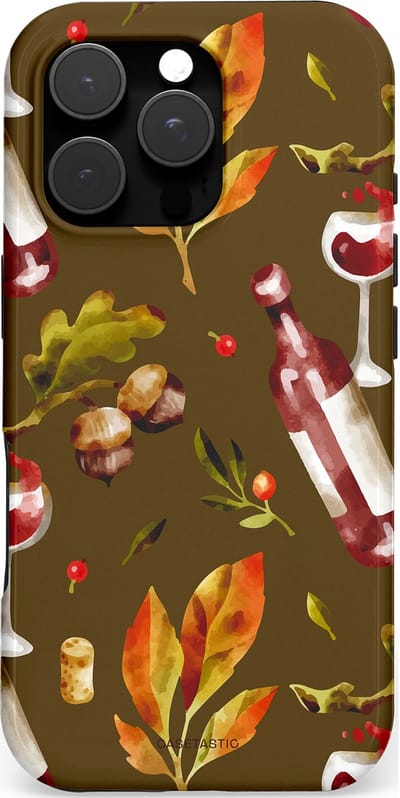 Casetastic hoesje geschikt voor Apple iPhone 16 Pro - MagSafe - Dubbellaagse bescherming - Rode Wijn Bladeren - Fashion Case - Donkergrijs Bruin Olijfgroen Bordeaux