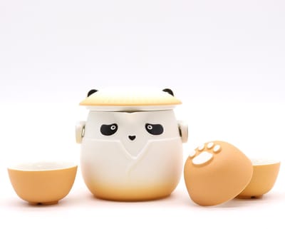 Panda theepotset & drie kopjes - Oranje - cadeau geschenkset vrouwen geschenkset mannen