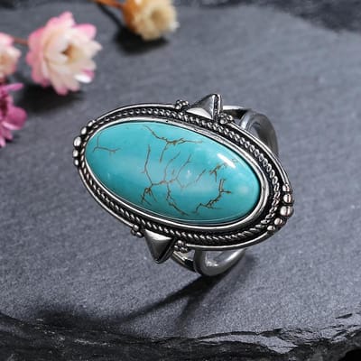 Ringen voor Vrouwen KoperFijne Sieraden Vintage 11*25 Grote Blauwe Aventurijn Turkoois Uitgesneden Elegante Vingerring Cadeau 8 blue