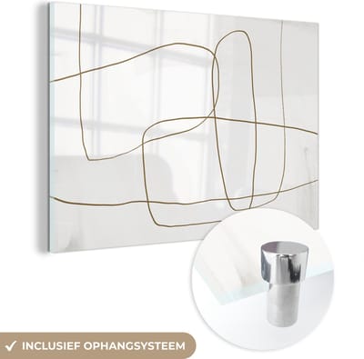 MuchoWow® Glasschilderij 30x20 cm - Schilderij acrylglas - Abstract - Wit - Bruin - Foto op glas - Schilderijen