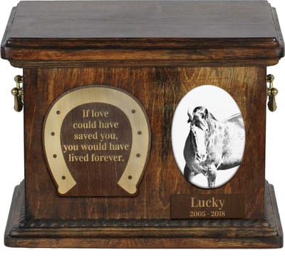 Clydesdale urn voor paardenas met foto en gepersonaliseerde doos