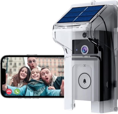 Draadloze deurbel op zonne-energie, 2,4 GHz wifi, HD-video, nachtzicht.
