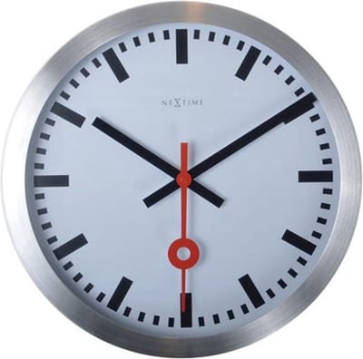 NeXtime Station – Wandklok – 35 cm – Geborsteld Aluminium – Wit