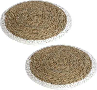 Set van 2x stuks pannen onderzetter van zeegras rond 34 x 34 cm - Kookpannen/bakpannen op tafel zetten