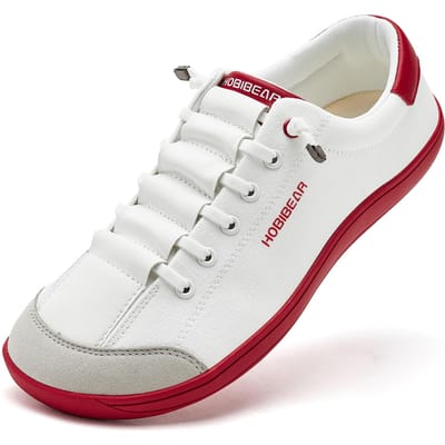 HOBIBEAR Brede Teen Barefoot Schoenen voor Unisex Minimalistische Kunstlederen Sneakers Lichtgewicht Verstelbaar Instappers Wandel Schoenen 39 white
