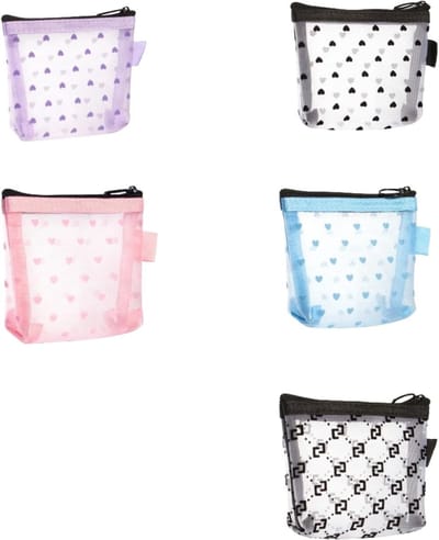 Set van 5 Draagbare Make-up Tassen met Gaas, Cosmetica Organizer met Mini Vakken voor Reizen en Opslag