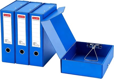 Archiefdozen A4 met deksel - 4 stuks blauwe archiefdozen met 88 mm brede rug voor documenten, kantoor en schoolgebruik