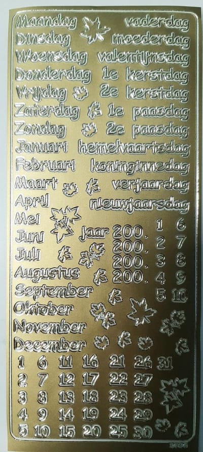 Jeje 2036 Stickers goud gouden - kalender - maanden - dagen van de week - jaren - feestdagen - planner - datum - art journal - scrapbooking agenda - peel off