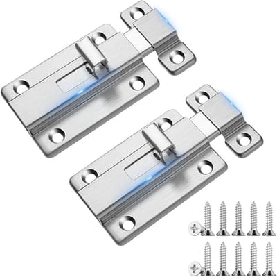 Sliding Lock Deurslot - 2 Pcs RVS Deurslot met Schroeven - Veiligheidsgrendel voor Tuinhuis - Badkamer - Toilet - Versterkte Doodsknop voor Interne Deuren