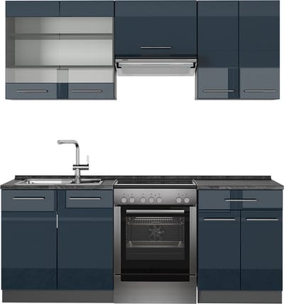 Vicco Fame-Line Keukenkasten – 200 cm, WB Antraciet Donkerblauw hoogglans/antraciet