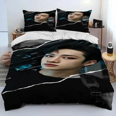 3D Stray Kids Kpop Zanger Ster Beddengoed Set Dekbedovertrek Bed Set Dekbedovertrek Kussensloop King Queen Twin Maat Jongens Meisjes Volwassenen EU Double(200*200cm)3pcs