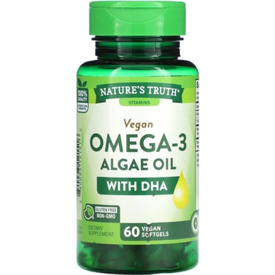 Nature's Truth, Vegan Omega-3 Algenolie met DHA, 200 mg, 60 vegan softgels