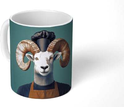 Mok - Koffiemok - Geit - Hoorns - Kokskleding - Mokken - 350 ML - Beker - Koffiemokken - Theemok
