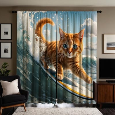 2 stuks high definition play drijvende kat grappige afbeelding Decoratief gordijn Blauw digitaal bedrukt gordijn woondecoratiestijl W52H63inchW132H160cm gray
