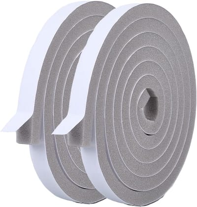 2 Rolls Weather Stripping - Door Seal Strip - Zelfklevende Foam Weather Stripping - Grijze Foam Isolatie Tape - Geluidsisolatie - Geluiddemping Deurafdichting voor Raamopening - Vermindert Geluid