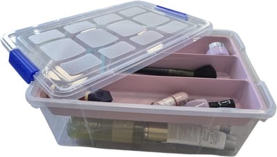 Plasticforte Beautycase opbergbox - 9L - 26 x 37 x 14 cm - met vakverdeling tray - roze - Make-up/sieraden/nagellak opbergen