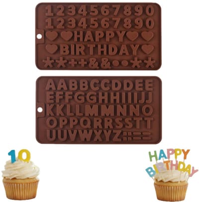 2 stuks - Siliconen vorm met cijfer - Alfabet Siliconen Vormen - Siliconen vorm voor het versieren van een verjaardagstaart - Keukengerei - Chocoladekleur -21x11 cm- voor het zelf maken van chocolade, snoep, desserts, gummisnoepjes en taartdecoraties
