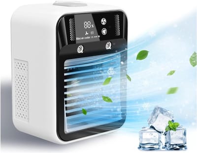 Luchtkoeler - Mini Aircooler Met Verneveling - Draagbare USB Tafelventilator Met Digitaal Display - 16,4 x 11,8 x 21,4 cm