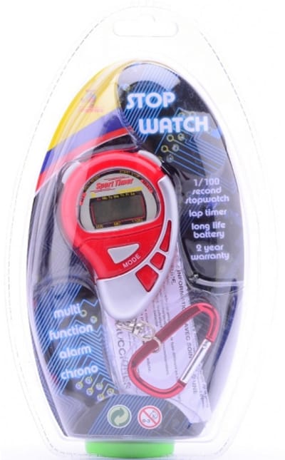 Johntoys Stopwatch - 1x - rood - kunststof - met alarm en tijdwaarneming - geschikt voor sport, training en wedstrijden
