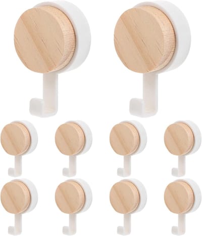 Set van 10 Houten Ronde Zelfklevende Haken voor Rugzakken, Portemonnees en Keukenaccessoires - Ideaal voor Organisatie en Decoratie