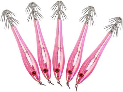 Vissen Kunstaas Set - Plastic Aas Inktvis - Vissen Op Zeebaars - Dubbele Scherpe Vork - 5 stuks - Roze