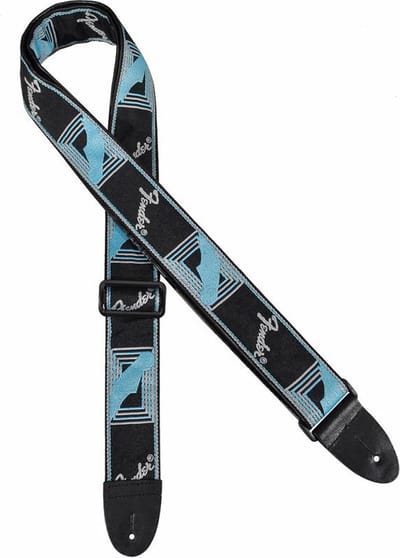 Fender 990681502 gitaarriem, 5cm breed, voorzien van logo, zwart-lichtgrijs-blauw